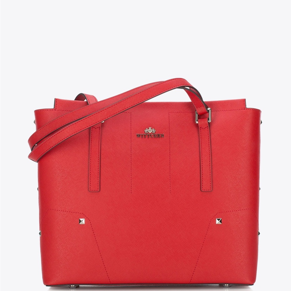 👜 Wittchen Elegance Red Saffiano Leather Tote – Studded – European - Fits Laptop